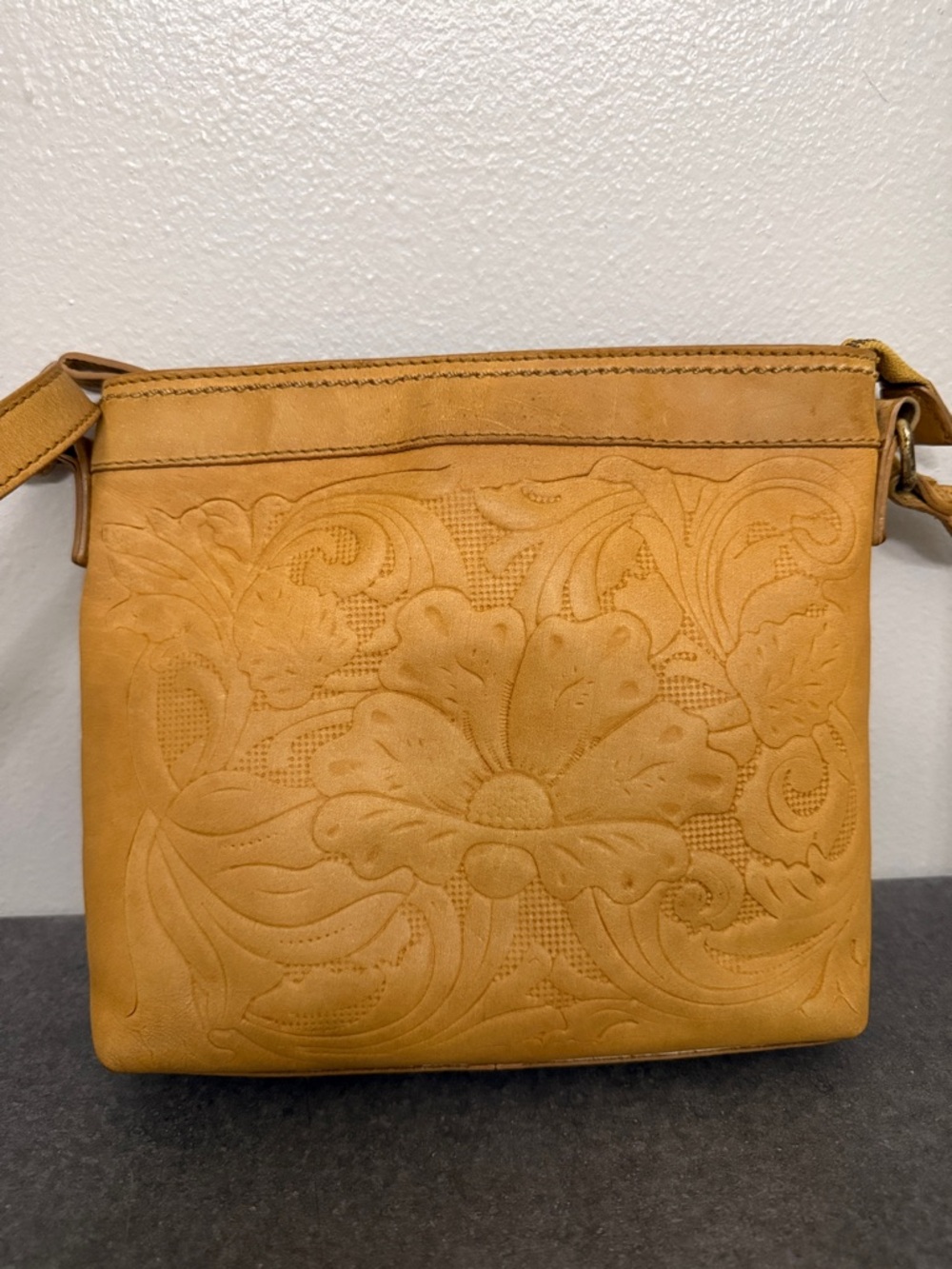 Born Tan Floral Tooled Leather Crossbody
